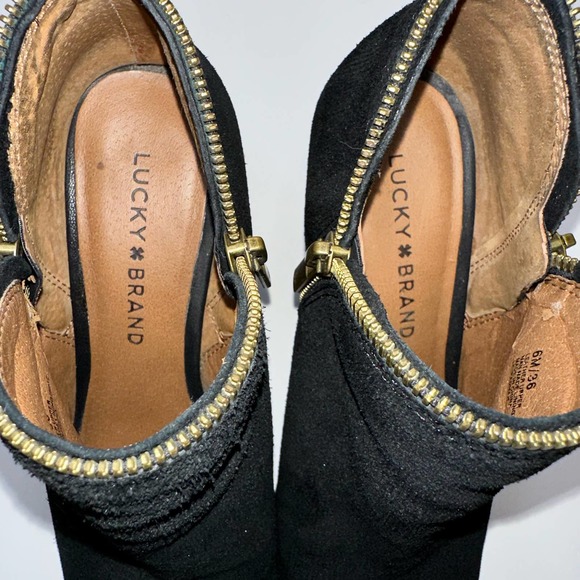 Lucky Brand Women's Padmah Black Suede Peep Toe Block Heel Ankle Booties 6M/36 - Picture 8 of 9